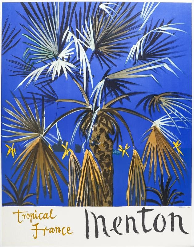 Original Vintage Poster, Sutherland, Menton French Riviera, Palm tree Beach 1964 (1 of 3)