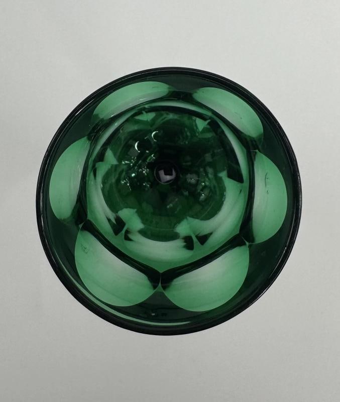 Lovely Set 11 Antique Green Cut Paneled Glass Cordial or Wine Glasses Stemware - 4