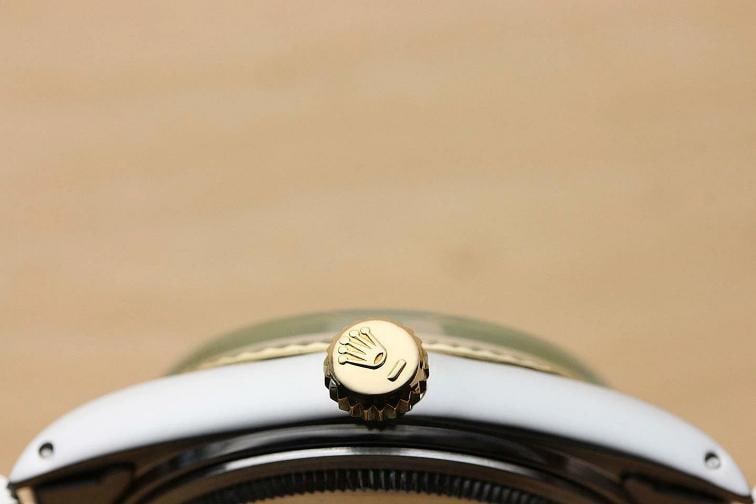 AUTHENTIC MENS ROLEX DATEJUST CHAMPAGNE 18K YELLOW GOLD STEEL 16013 2-TONE WATCH - 9