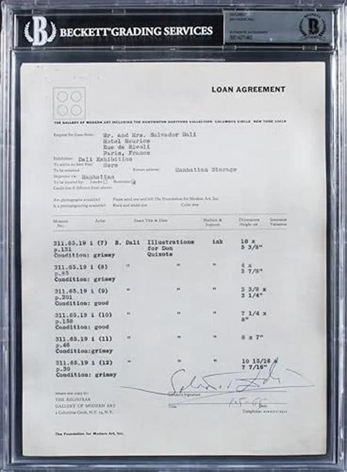 Salvador Dali Authentic Signed Loan Contract Dated January 5, 1965 BAS Slabbed - 3