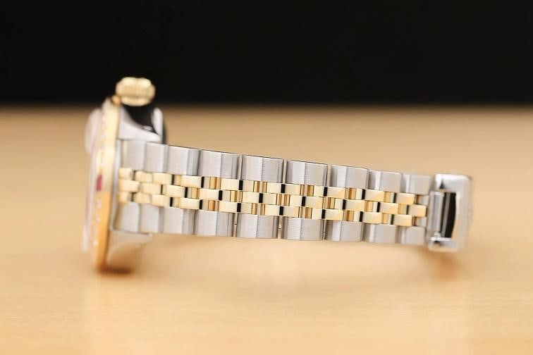 ROLEX LADIES DATE 6917 PINK DIAL DIAMOND RUBY 14K YELLOW GOLD STEEL 2-TONE WATCH - 5