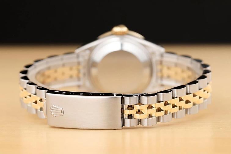 ROLEX LADIES DATE 6917 PINK DIAL DIAMOND RUBY 14K YELLOW GOLD STEEL 2-TONE WATCH - 6