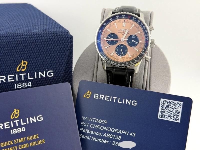 Breitling Navitimer B01 AB0138 43mm Copper Dial Stainless Steel Box Papers: Condition: Pre-owned - Excellent,Bezel Color: Silver,Year Manufactured: 2020-Now,Case Color: Silver,Caseback: Exhibition,Department: Men,Watch Shape: Round,Style: Luxury, Pilot/Aviator, Sport,Case Siz