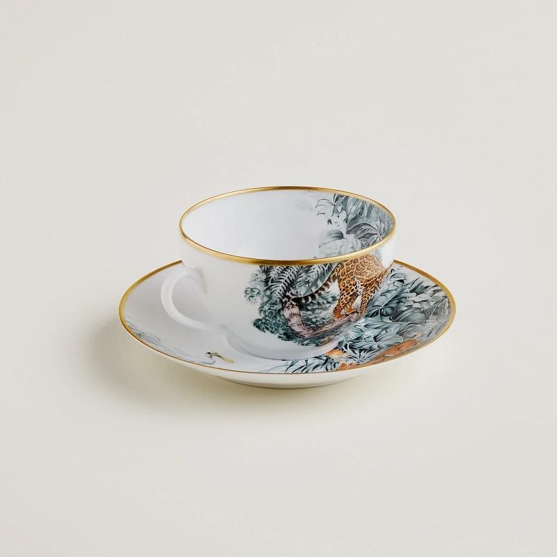 HERMES CARNETS D'EQUATEUR PAIR OF BREAKFAST CUP & SAUCERS #P038015P BRAND NIB FS - 3