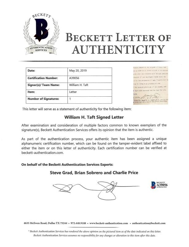 William H. Taft Signed 6 Page 8x10.5 Letter Dated December 24, 1917 BAS #A39056 - 10