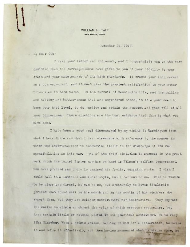 William H. Taft Signed 6 Page 8x10.5 Letter Dated December 24, 1917 BAS #A39056 - 4