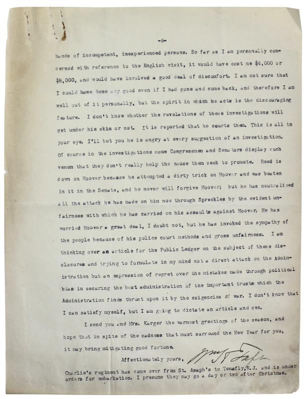 William H. Taft Signed 6 Page 8x10.5 Letter Dated December 24, 1917 BAS #A39056 - 9