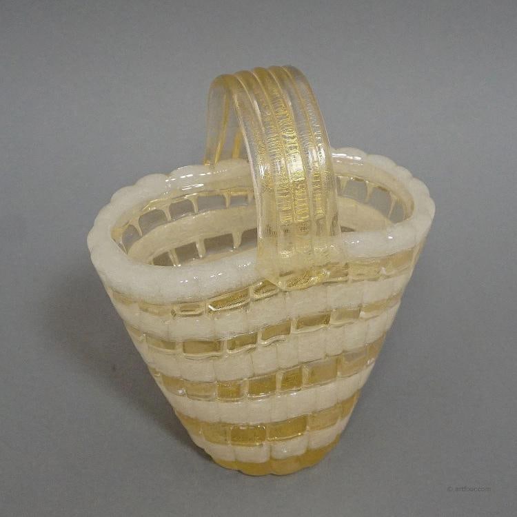 Ercole Barovier for Barovier & Toso Attr. Glass Basket circa 1940s - 2