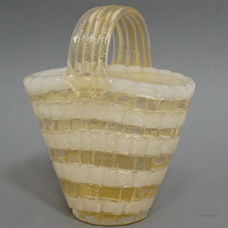 Ercole Barovier for Barovier & Toso Attr. Glass Basket circa 1940s - 5