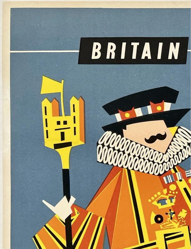 Original Vintage Poster BRITAIN QANTAS Airline Travel Tourism 15" x 20" LINEN - 2