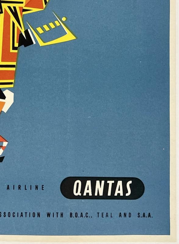 Original Vintage Poster BRITAIN QANTAS Airline Travel Tourism 15" x 20" LINEN - 5