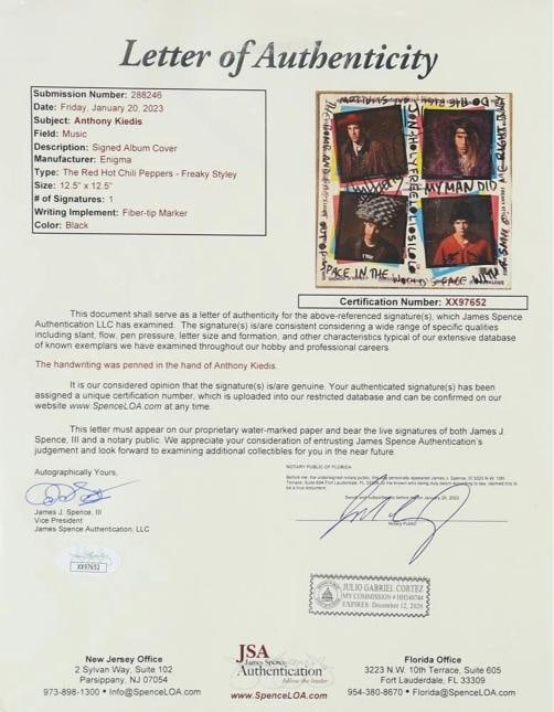 ANTHONY KIEDIS Signed Vinyl Record Display JSA COA RED HOT CHILI PEPPERS FREAKY - 3
