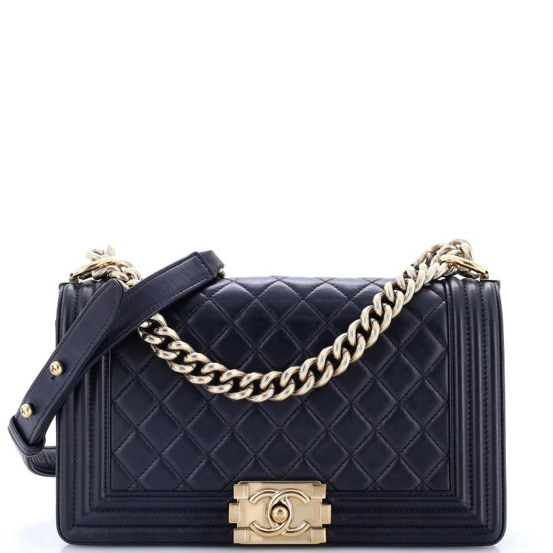 Chanel Boy Flap Bag Quilted Lambskin Old Medium: Condition: Pre-owned - Good,Brand: Chanel,Exterior Material: Leather,Style: Shoulder Bags,Exterior Color: Blue,Department: Women,Size: Old Medium