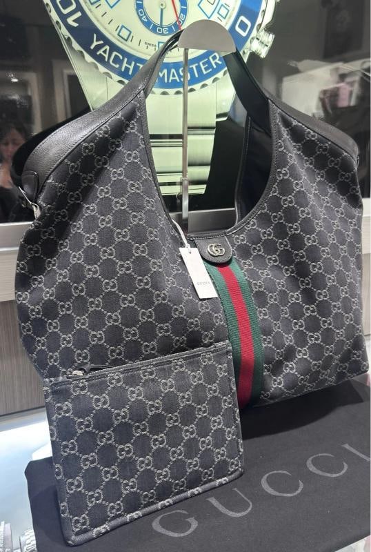 Gucci Giglio Large Tote Bag Black GG Denim Unworn - 2
