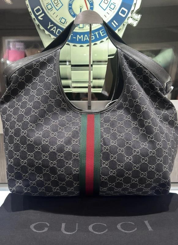 Gucci Giglio Large Tote Bag Black GG Denim Unworn - 4