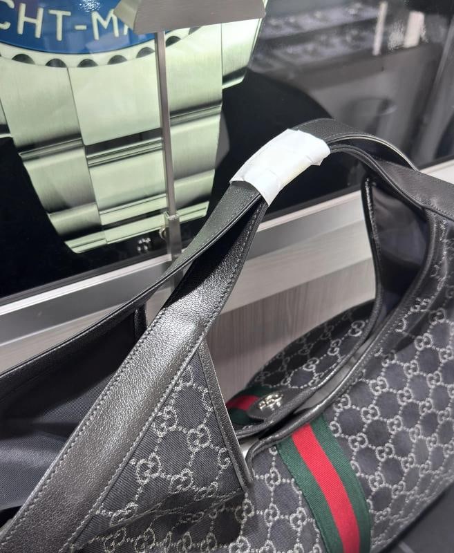 Gucci Giglio Large Tote Bag Black GG Denim Unworn - 6