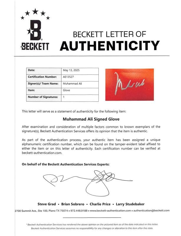 Muhammad Ali Authentic Signed Red Everlast Boxing Glove BAS LOA #AE13527 - 5