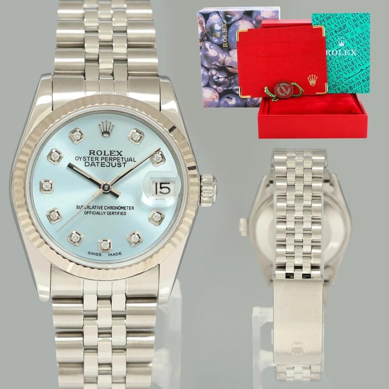 MINT Blue Diamond Ladies Rolex Midsize 31mm Datejust Jubilee Steel 68274 Watch: Condition: Pre-owned - Excellent,Brand: Rolex,Department: Unisex Adults,Type: Wristwatch,Model: Ladies Rolex,Reference Number: 68274,With Original Box/Packaging: Yes,With Papers: No,Customized: