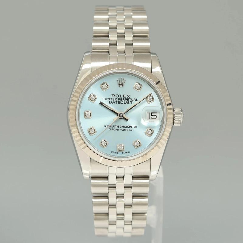 MINT Blue Diamond Ladies Rolex Midsize 31mm Datejust Jubilee Steel 68274 Watch - 2