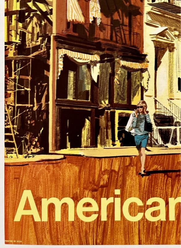 Original Vintage Poster LOS ANGELES AMERICAN AIRLINES Airline 14.8 x 20.3 LINEN - 4