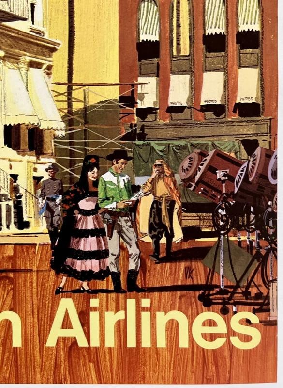 Original Vintage Poster LOS ANGELES AMERICAN AIRLINES Airline 14.8 x 20.3 LINEN - 5