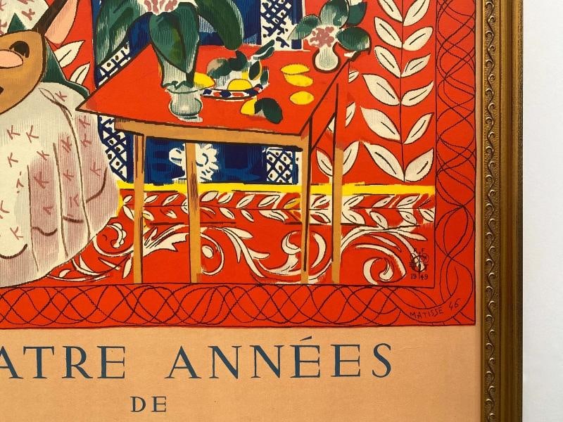 HENRI MATISSE RARE 1949 MOURLOT LITHO PRINT "FEMME AU LUTH" FRAMED EXHBT POSTER - 11