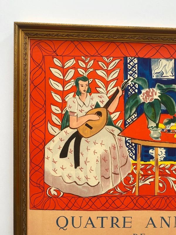 HENRI MATISSE RARE 1949 MOURLOT LITHO PRINT "FEMME AU LUTH" FRAMED EXHBT POSTER - 4