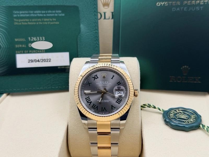 Rolex Datejust 41 126333 41mm Wimbledon Dial 18k Yellow Gold Steel Box Paper: Condition: Pre-owned - Excellent,Bezel Color: Gold, Yellow,Indices: Roman Numerals,Year Manufactured: 2020-Now,Band/Strap: Rolex Oyster,Case Color: Silver,Department: Men,Bezel Type: Fluted,Watch Shap