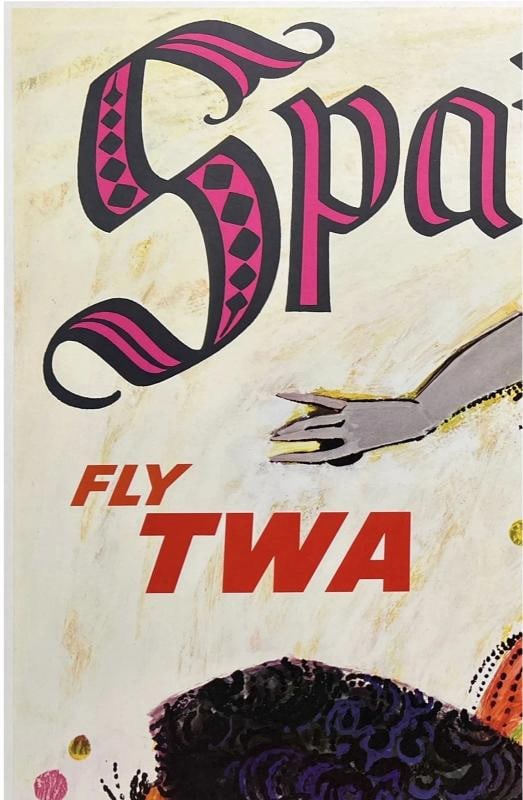 Original Vintage Poster SPAIN FLY TWA Airline Travel Tourism KLEIN LINEN - 2
