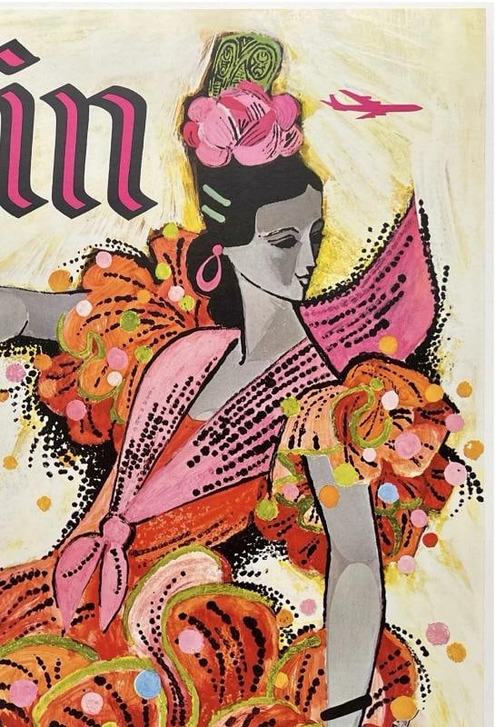 Original Vintage Poster SPAIN FLY TWA Airline Travel Tourism KLEIN LINEN - 3