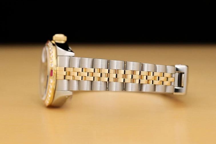 ROLEX LADIES DATEJUST 69173 RED VIGNETTE DIAMOND RUBY 18K GOLD STEEL WATCH - 5