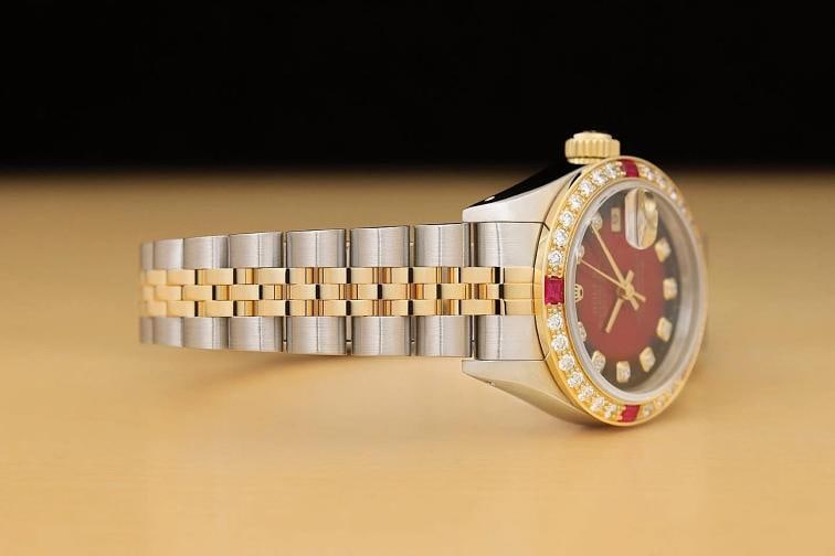 ROLEX LADIES DATEJUST 69173 RED VIGNETTE DIAMOND RUBY 18K GOLD STEEL WATCH - 7