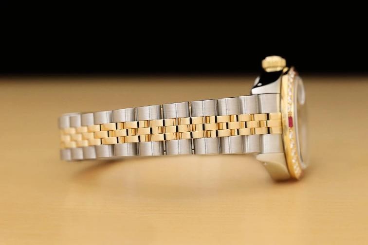 ROLEX LADIES DATEJUST 69173 RED VIGNETTE DIAMOND RUBY 18K GOLD STEEL WATCH - 8