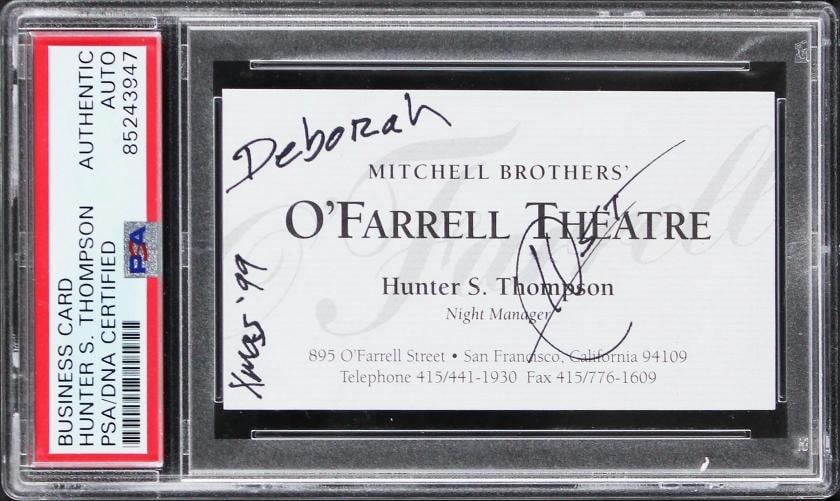Hunter S. Thompson Authentic Signed Night Manager Business Card PSA/DNA Slabbed: Industry: Movies,Original/Reproduction: Original,Autograph Authentication: PSA,PRODUCT_COA: PSA,PRODUCT_SIGNED_BY_NAME: Hunter S. Thompson,PRODUCT_SIGNED_BY_BRAND: Fear And Loathing In Las Vegas,Count