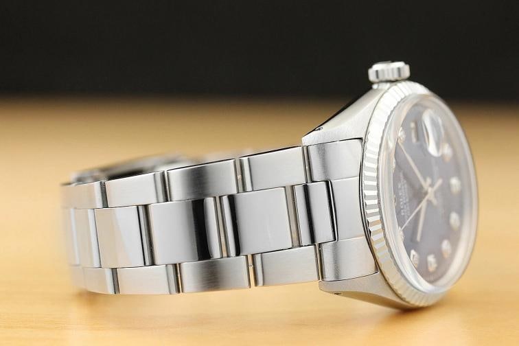 MENS ROLEX DATEJUST BLUE DIAMOND 18K WHITE GOLD/SS STEEL WATCH w/ OYSTER BAND - 6
