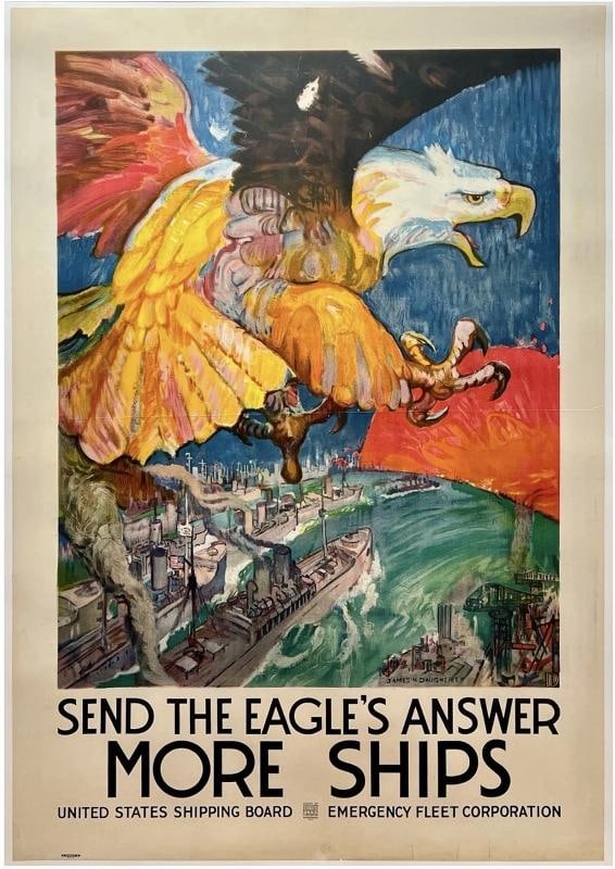 Original Vintage Poster SEND THE EAGLE'S ANSWER - MORE SHIPS USA World War I OL (1 of 5)