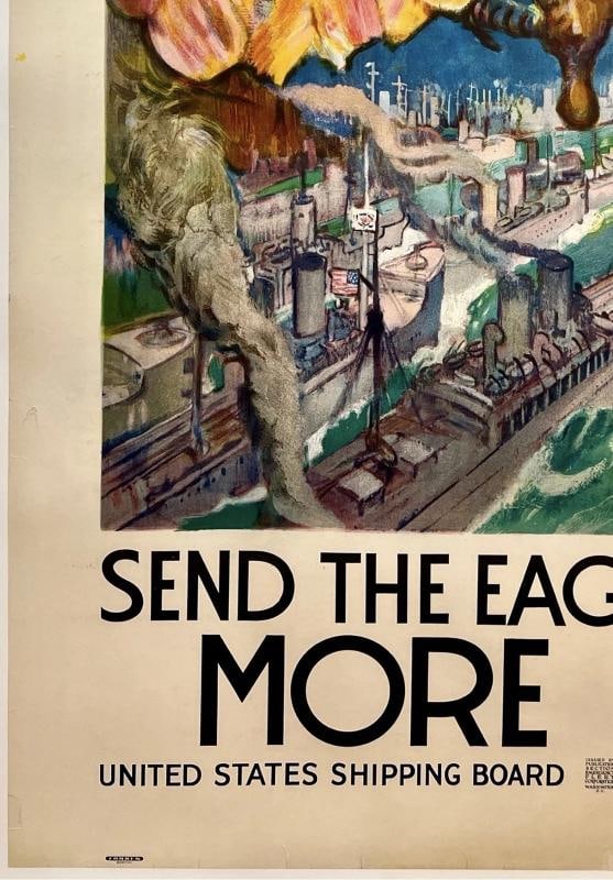 Original Vintage Poster SEND THE EAGLE'S ANSWER - MORE SHIPS USA World War I OL - 4