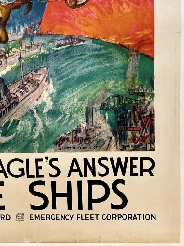 Original Vintage Poster SEND THE EAGLE'S ANSWER - MORE SHIPS USA World War I OL - 5