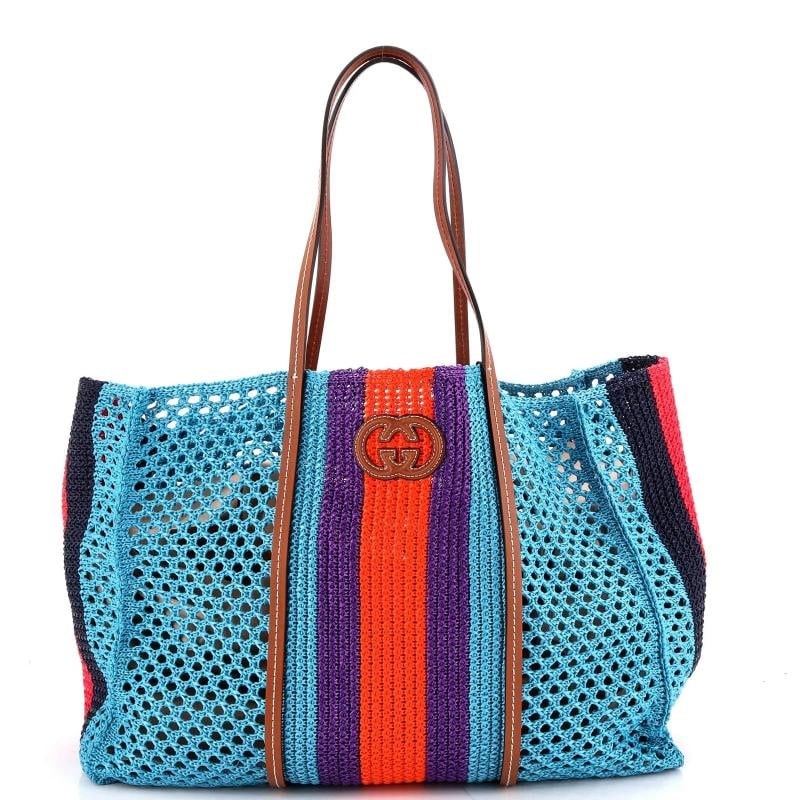 Gucci Interlocking G Web Tote Raffia Medium (1 of 5)