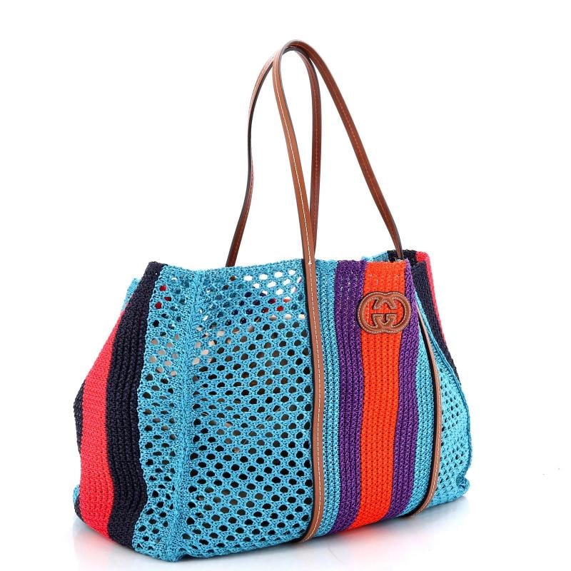 Gucci Interlocking G Web Tote Raffia Medium - 2
