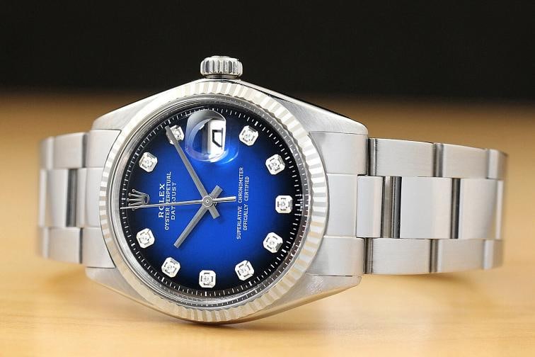 MENS ROLEX DATEJUST BLUE VIGNETTE DIAMOND 18K WHITE GOLD/SS WATCH w/OYSTER BAND - 2
