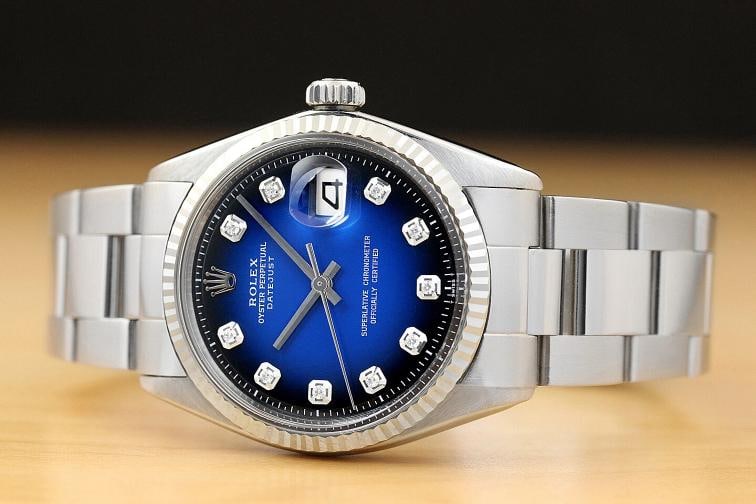 MENS ROLEX DATEJUST BLUE VIGNETTE DIAMOND 18K WHITE GOLD/SS WATCH w/OYSTER BAND - 3