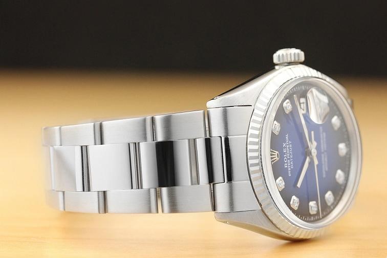 MENS ROLEX DATEJUST BLUE VIGNETTE DIAMOND 18K WHITE GOLD/SS WATCH w/OYSTER BAND - 6