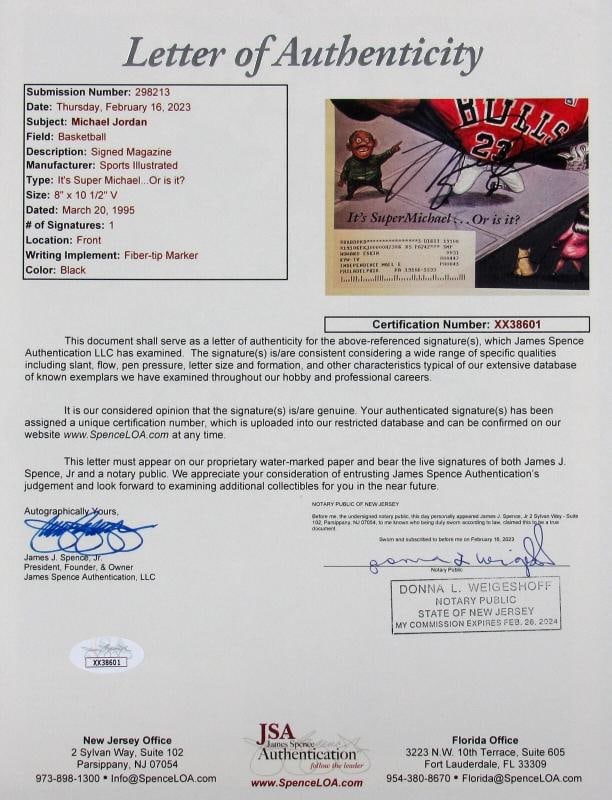 Michael Jordan Signed 1995 "Super Michael" Sports Illustrated Magazine JSA COA - 3