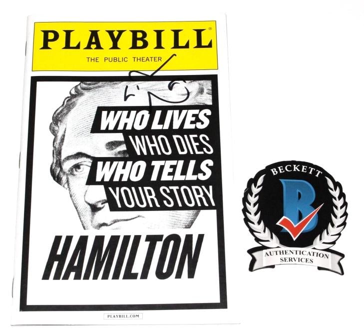LIN-MANUEL MIRANDA SIGNED HAMILTON PUBLIC THEATER PLAYBILL PRE-BROADWAY BECKETT: Country of Origin: United States,Industry: Theater,Signed by: Lin-Manuel Miranda,Signed: Yes,Autograph Authentication: Beckett,Object Type: Photo,Original/Reproduction: Original,Show: Hamilton