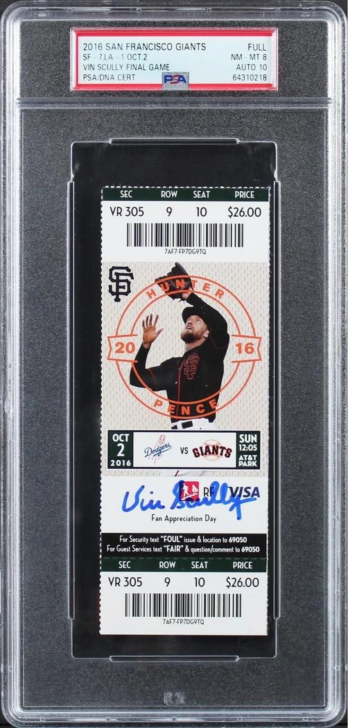 Dodgers Vin Scully Signed Final Game Full Ticket Stub Grade Auto 10! PSA Slabbed (1 of 2)