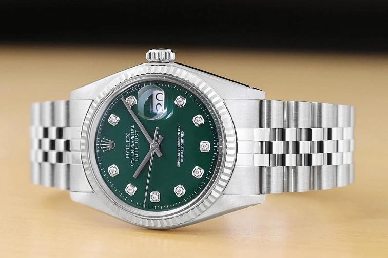ROLEX MENS DATEJUST GREEN DIAMOND DIAL 18K GOLD STEEL WATCH w/ JUBILEE BAND - 2