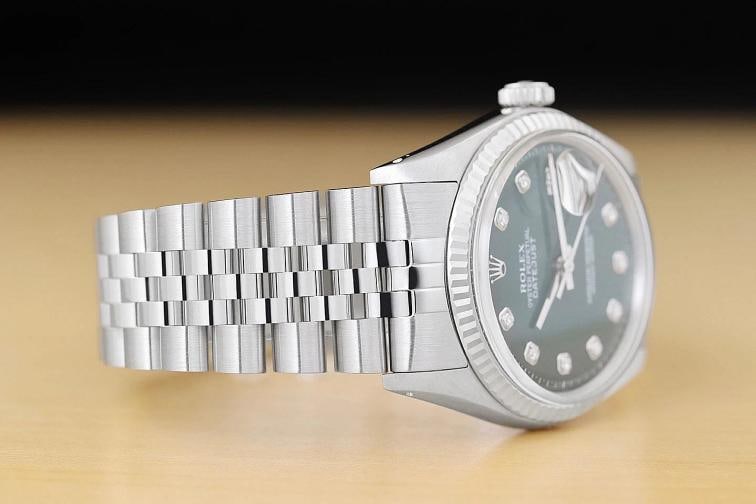 ROLEX MENS DATEJUST GREEN DIAMOND DIAL 18K GOLD STEEL WATCH w/ JUBILEE BAND - 6