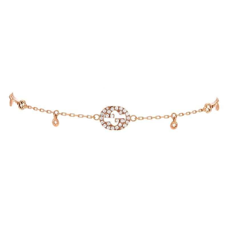 Gucci Interlocking G Chain Bracelet 18K Rose Gold with Diamonds: Condition: Pre-owned - Good,Brand: Gucci,Main Stone: Diamond,Metal: 18K Rose Gold,Metal Purity: 18K,Style: Chain,Type: Bracelet,Color: Rose Gold,Material: Unknown