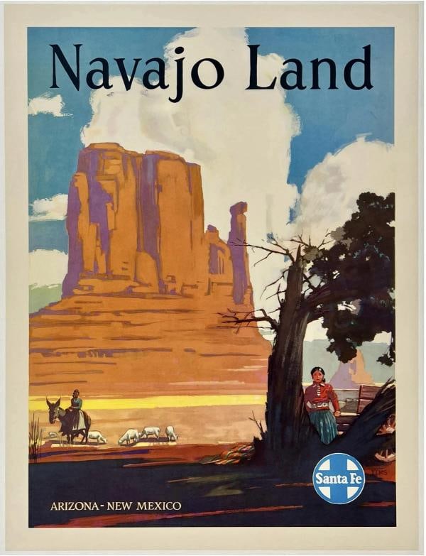 Original Vintage Poster SANTA FE RAILROAD NAVAJO LAND ARIZONA NEW MEXICO Linen (1 of 5)